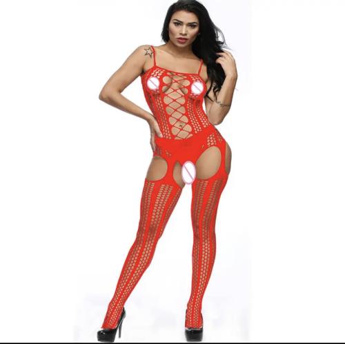 Erotic bodysuit in elastic mesh 'Le fashion', red